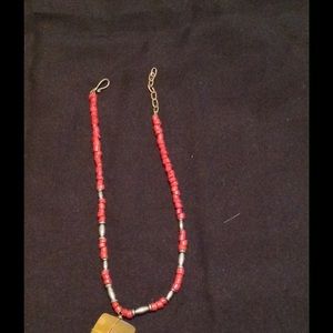 NATIVE AMERICAN CORAL & AGATE NECKLACE