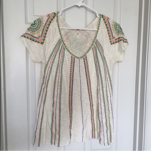 Free People Boho beaded Ivory top
