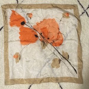Vintage white cream and orange floral square scarf