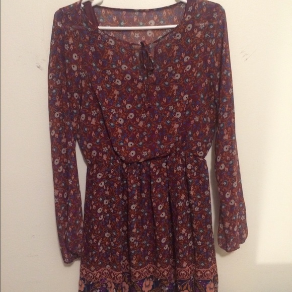 Red Long Sleeve Peasant Dress