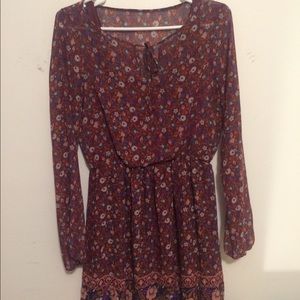 Red Long Sleeve Peasant Dress