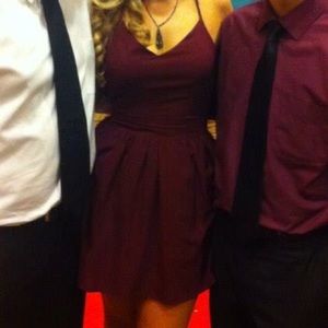 Tobi Maroon chiffon skater dress