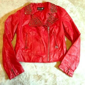 Red faux leather jacket
