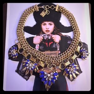 BCBG BLUE GOLD CRYSTAL COLLAR NECKLACE