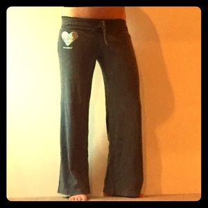 Bebe Gray Rhinestone Heart Logo Sweats ~XS~