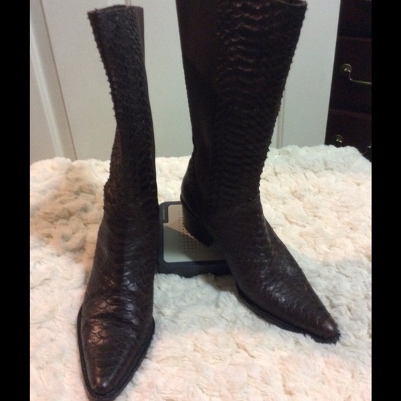 Dark brow snake leather boots - Picture 1 of 2