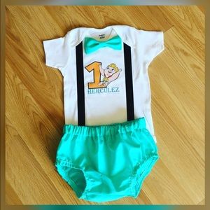 Birthday outfit, suspenders and bow ties