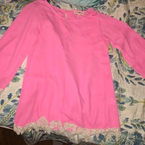 Hot Pink & Lace Long Sleeve Blouse