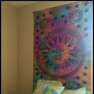 TIE DYE SUN, MOON AND STARS TAPESTRY