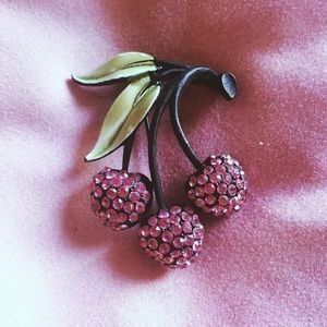 Cherry Brooch rhinestones and enamel Pinup girl