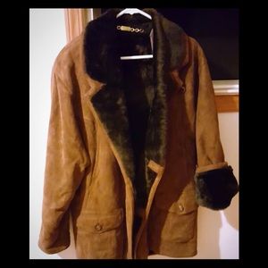 Shearling lape brand thick mocha brown suede coat