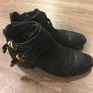 Black gold buckled Seychelles booties