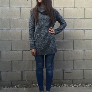 Black and white oversized turtleneck sweater