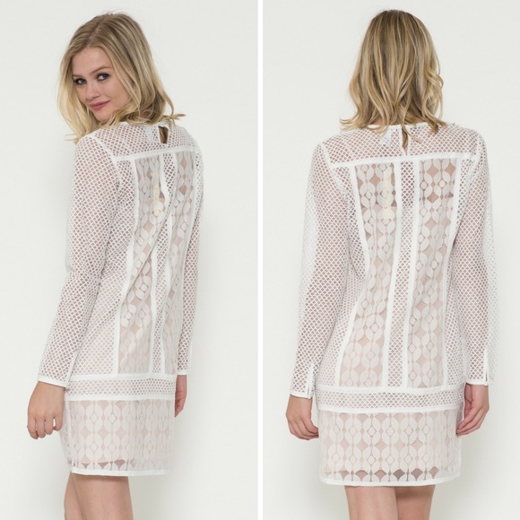 5🌟-Long Sleeve Lace Overlay Dress - Picture 2 of 4