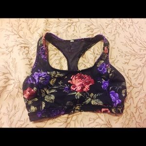 Black floral without walls sports bra
