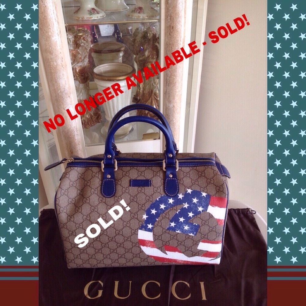 NWT AUTHENTIC GUCCI "AMERICAN FLAG" SATCHEL HANDBG
