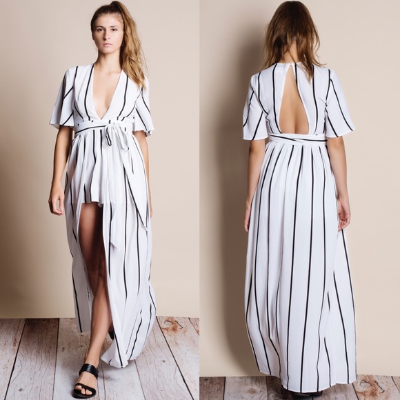 Homage Striped Maxi Romper Dress - Picture 2 of 4