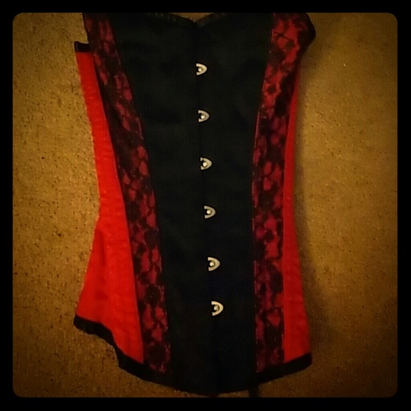 Red and black lace Steel bones corset