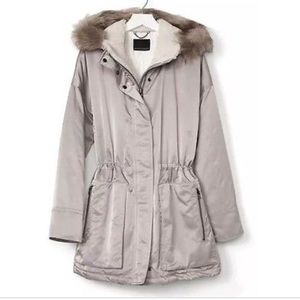 Banana Republic Silver Parka with fur trim hood