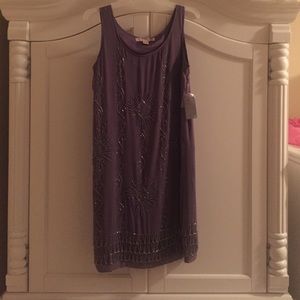 Purple mini dress with Silver beads