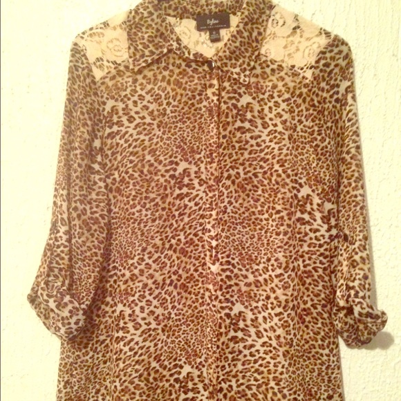 Leopard print button down women's blouse