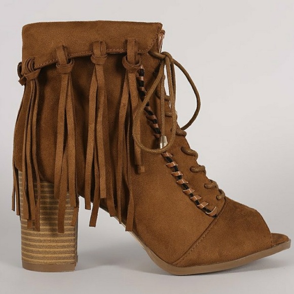 Last Size 9☕Suede Camel Tassel Fringe Booties - Picture 2 of 5