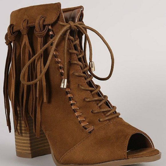 Last Size 9☕Suede Camel Tassel Fringe Booties - Picture 4 of 5