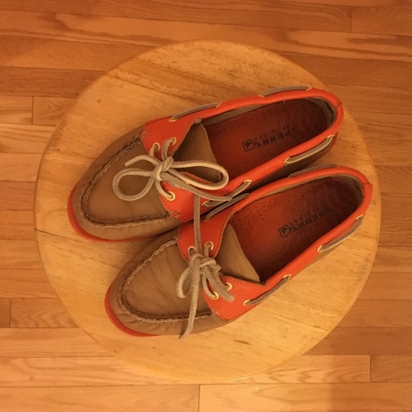 Orange and tan Sperry Top-Siders