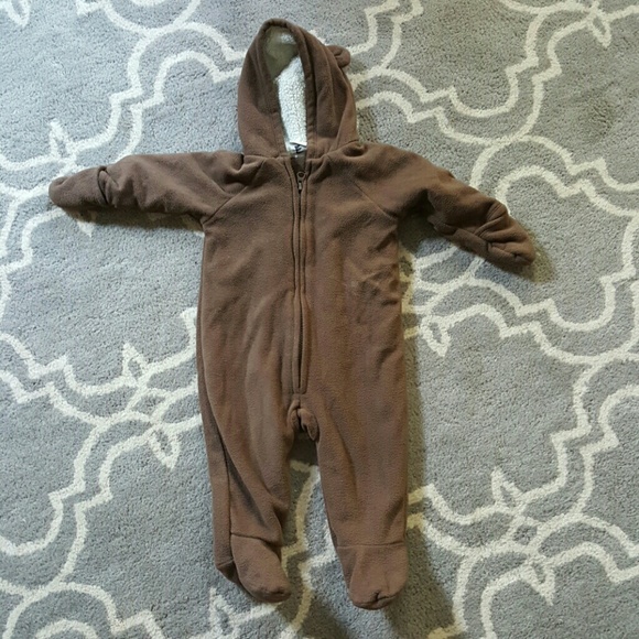 6-12 months Brown fleece baby snowsuit/bunting