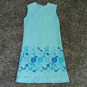 Vintage Turquoise Embroidered Sheath Dress