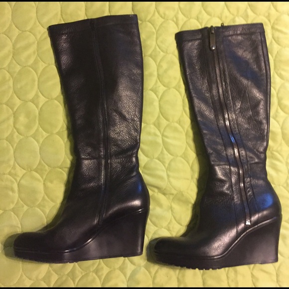 Via Spiga Shoes - Via Spiga Black Leather Tall Wedge Boots