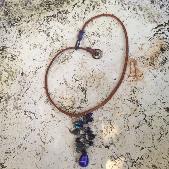 Artisan Leather Choker with Semiprecious Stones