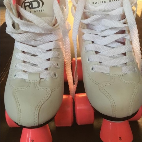 White/pink Roller Derby brand Skates
