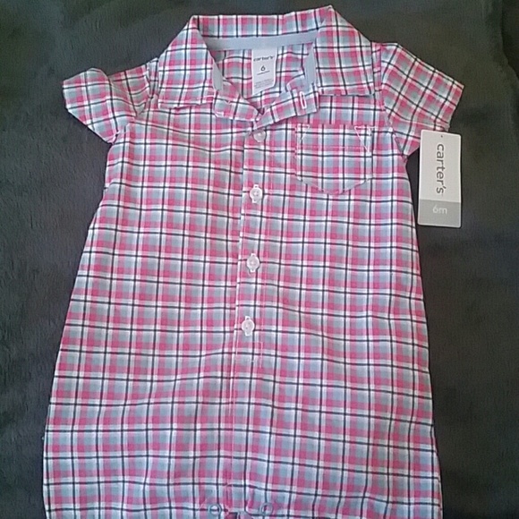 Carters Red and Blue plaid romper 6m