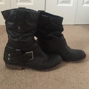 Black Mid-Calf Moto Boots