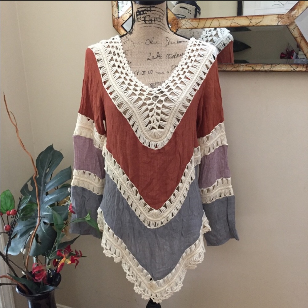 Crotchet Knit Loose Long Sleeve Boho Beach Top - Picture 5 of 6