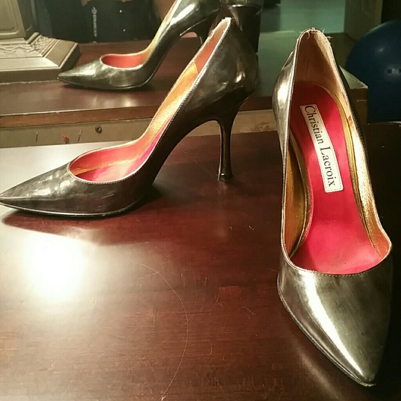 Christian Lacroix silver heels sz 7.5