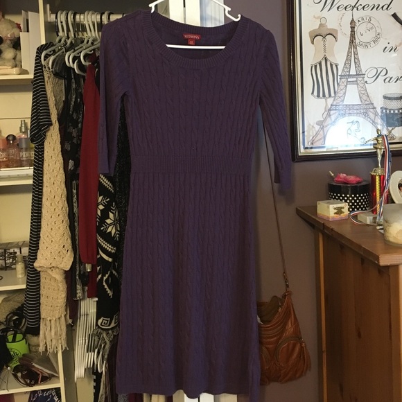 Long, purple, knit dress