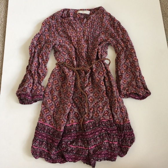 Red and Pink Boho Print Dress with Belt