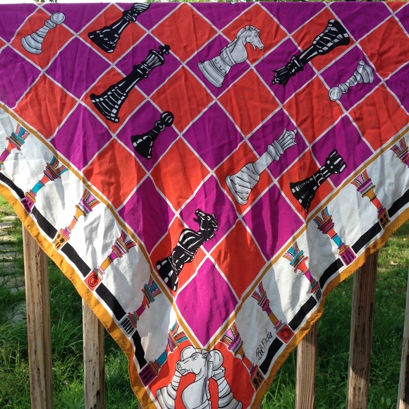 Bob Mackie Vintage Chess Board Silk Scarf