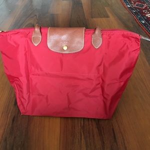 Red longchamp large Le Pliage tote