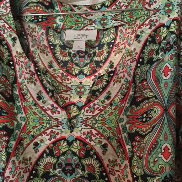 Loft Boho Print Silky Top SZ Med - Picture 2 of 3