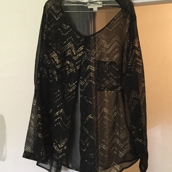 Sheer Black and Gold Button Down SZ LG