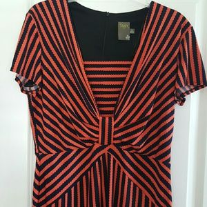 Orange and blue dress.