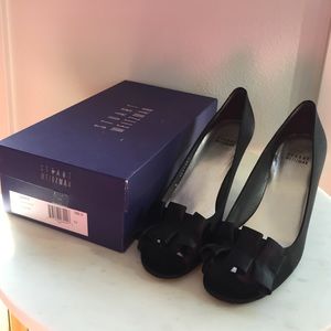 Stuart Weitzman Gigiritz black satin open toe pump