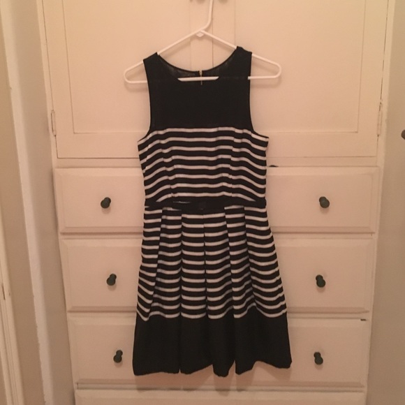 Taylor black and white striped fit and flare dress