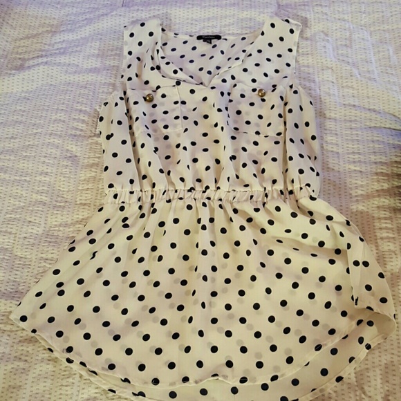 White and navy blue polkadot peplum