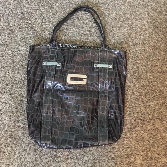 Guess pewter snakeskin book bag tote - Picture 1 of 4