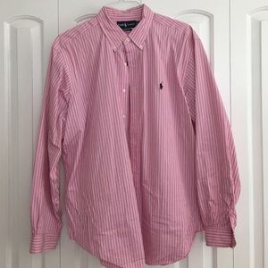 Polo mens classic fit pink pin stripe dress shirt