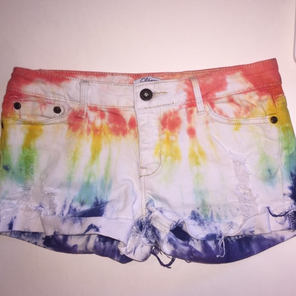 rainbow tie dye denim shorts